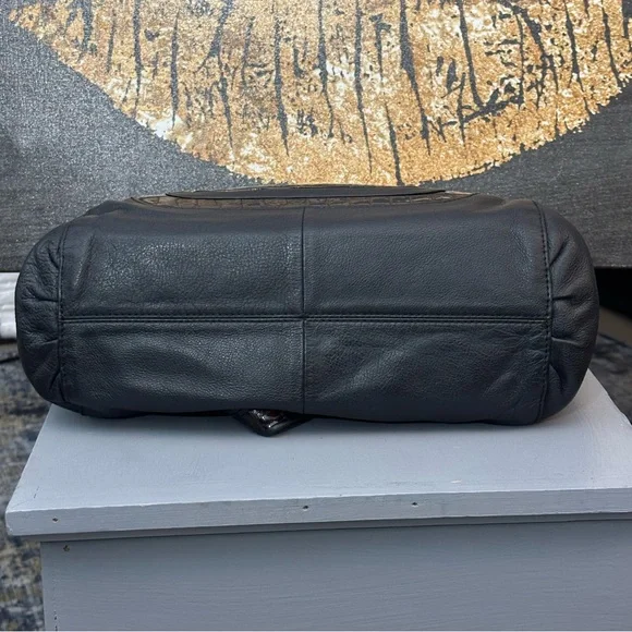 Brighton Black Pebbled Leather and Brown Croc-Embossed Hobo Shoulder Bag - Picture 8 of 16